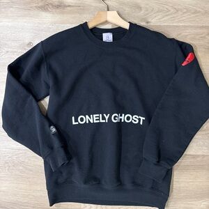 LONELY GHOST Black Sweatshirt with White Logo and Red Accent